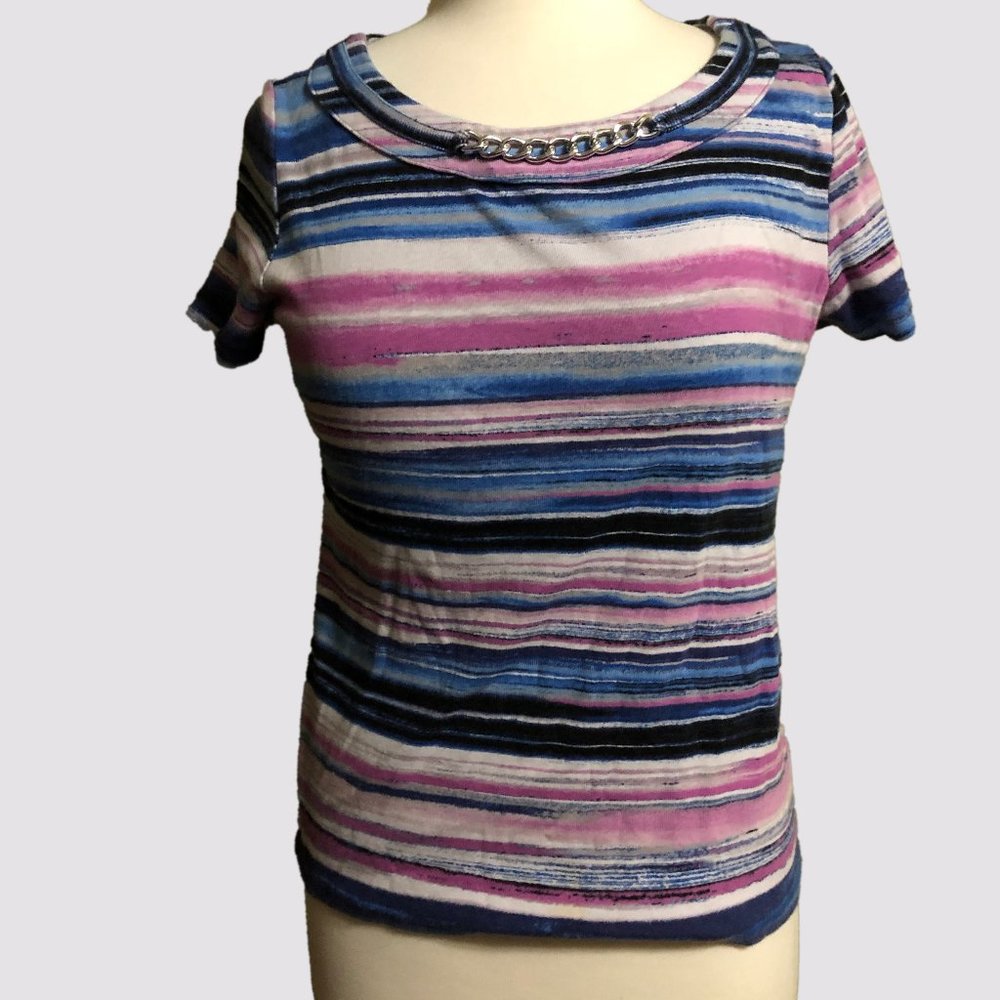 ✨ Rafaella Watercolor Stripe Chain-Accent Top - Size M